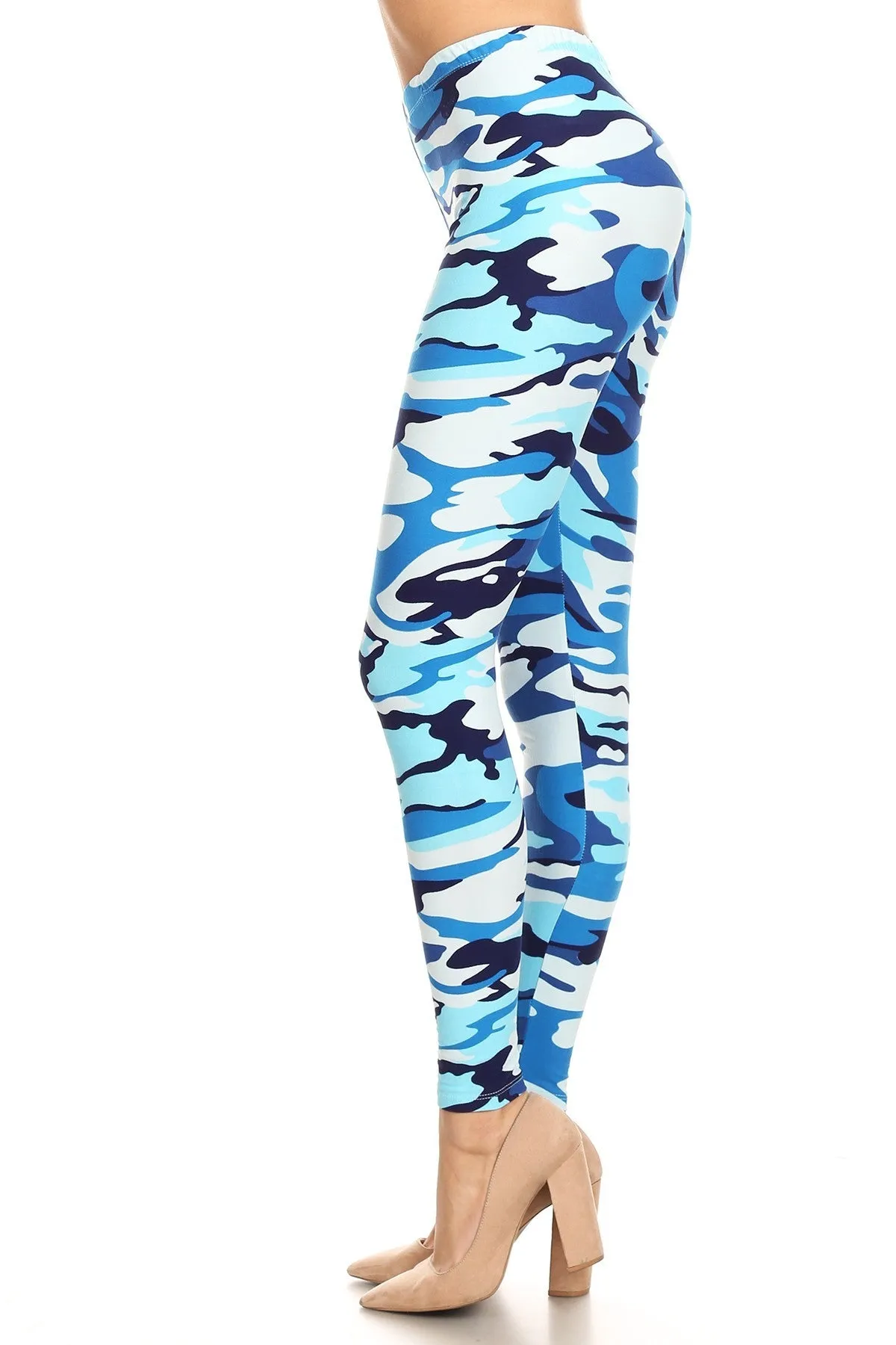 Women's 3X 5X Blue Camouflage Army Pattern Printed Leggings