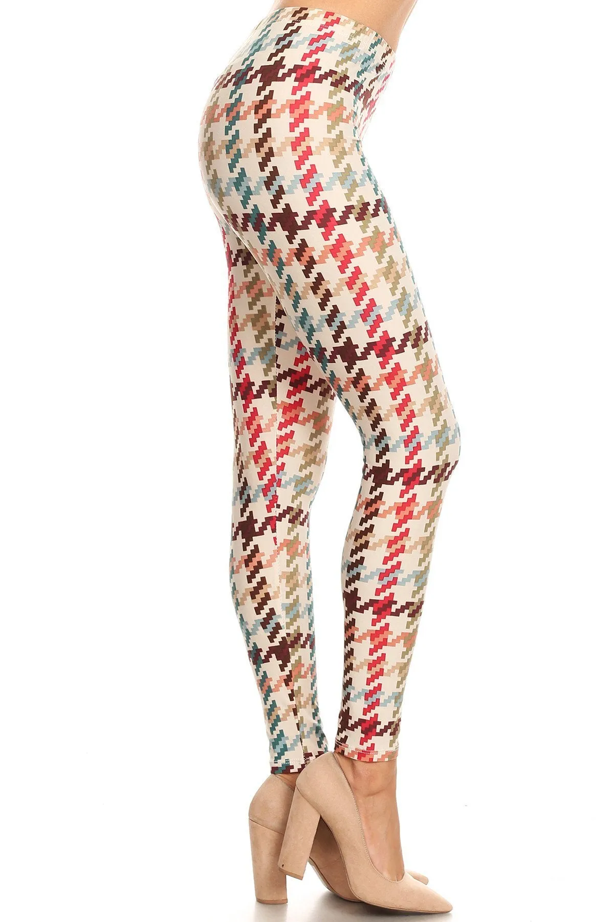 Women's 3X 5X Colorful Houndstooth Pattern Printed Leggings