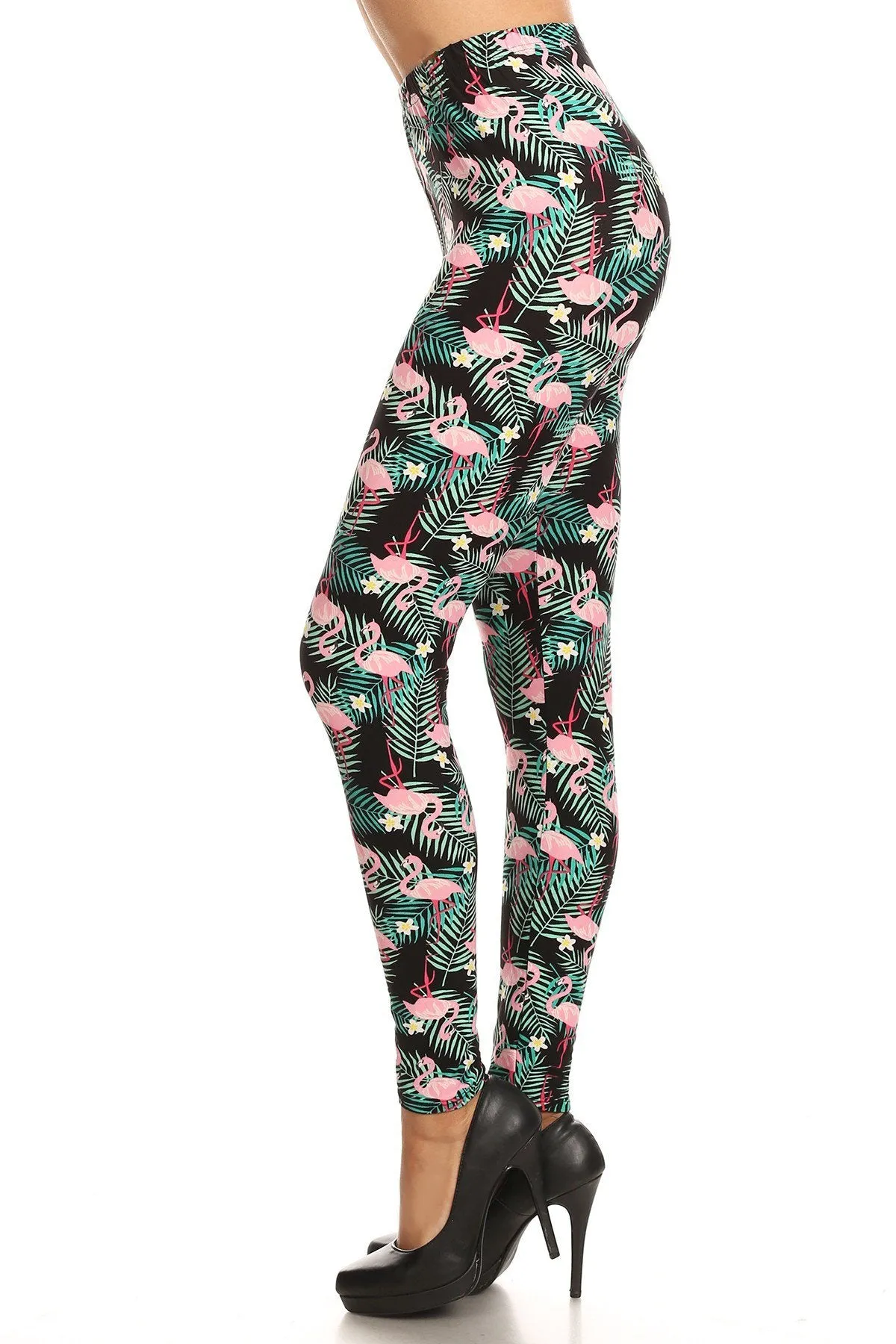 Women's 3X 5X Tropical Plant Flamingo Pattern Print Leggings