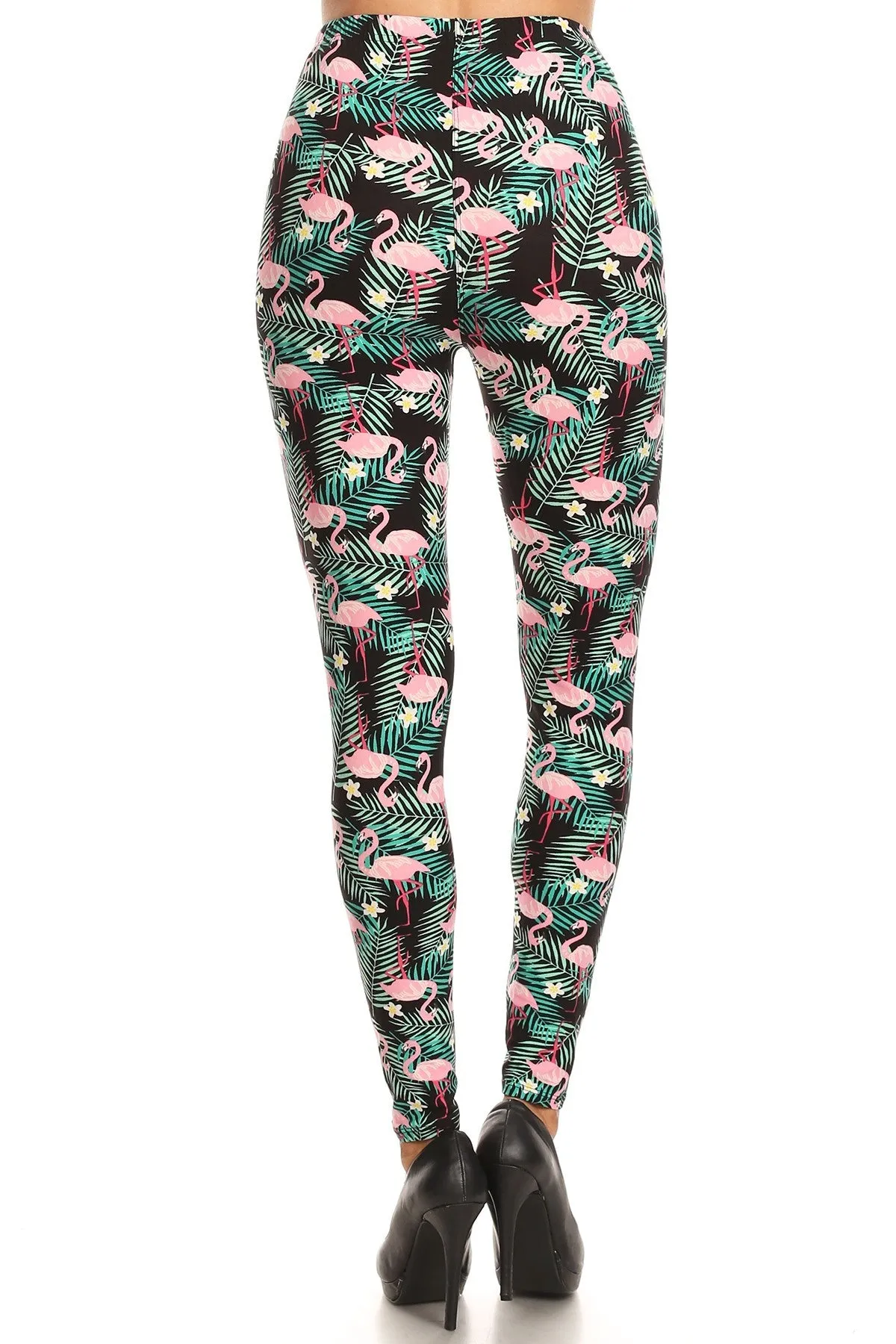 Women's 3X 5X Tropical Plant Flamingo Pattern Print Leggings