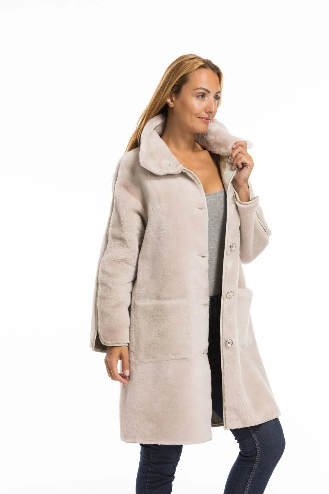 Women's beige sheepskin coat greta