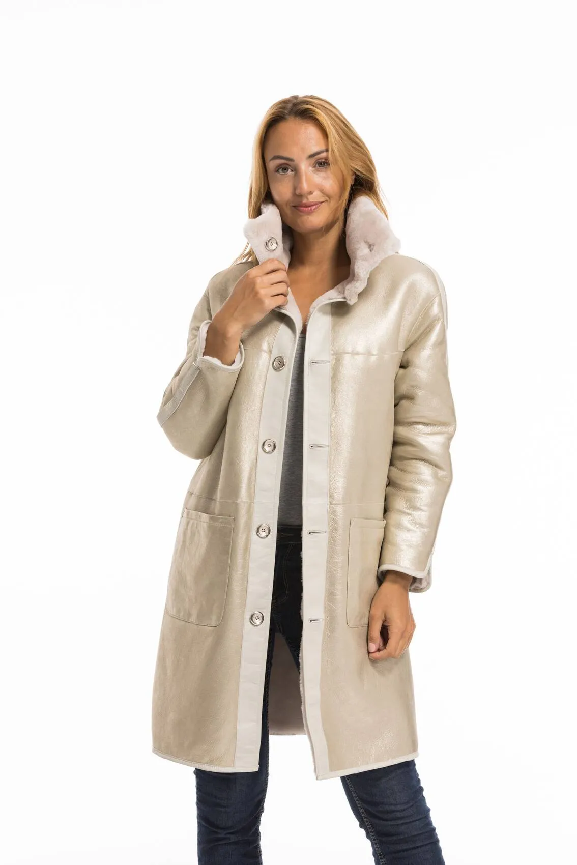 Women's beige sheepskin coat greta