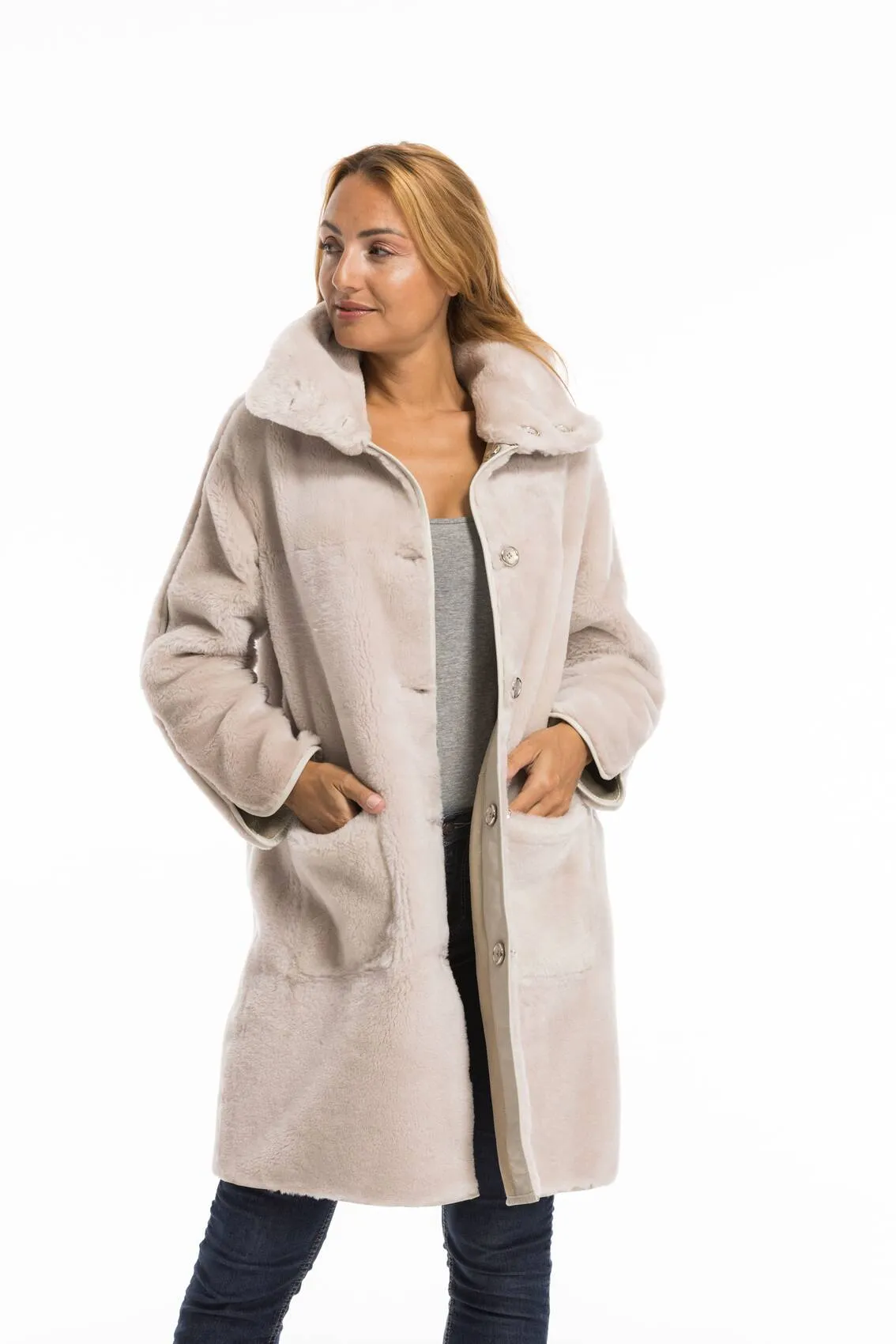 Women's beige sheepskin coat greta