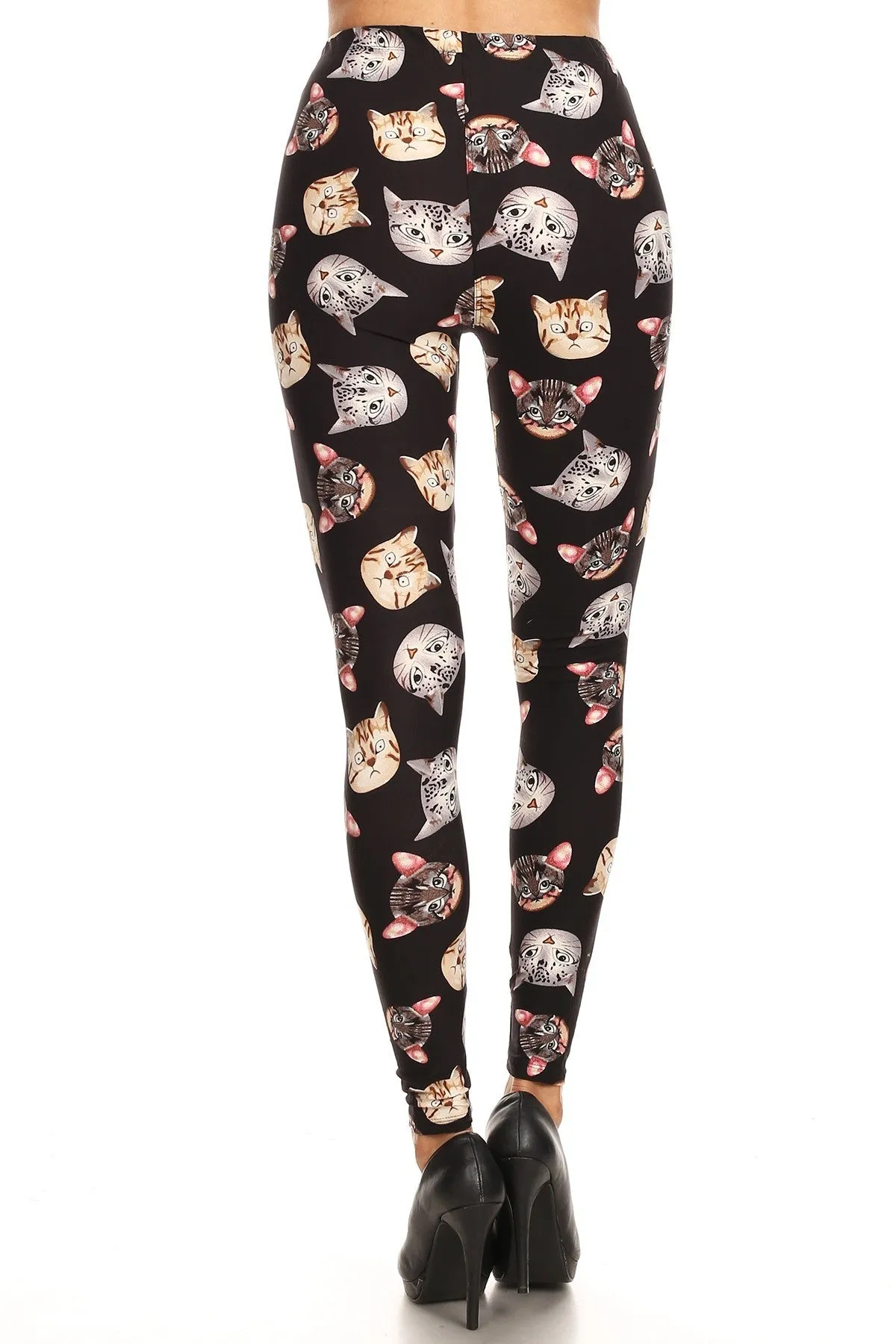 Women's Plus Allove Cat Faces Pattern Printed Leggings