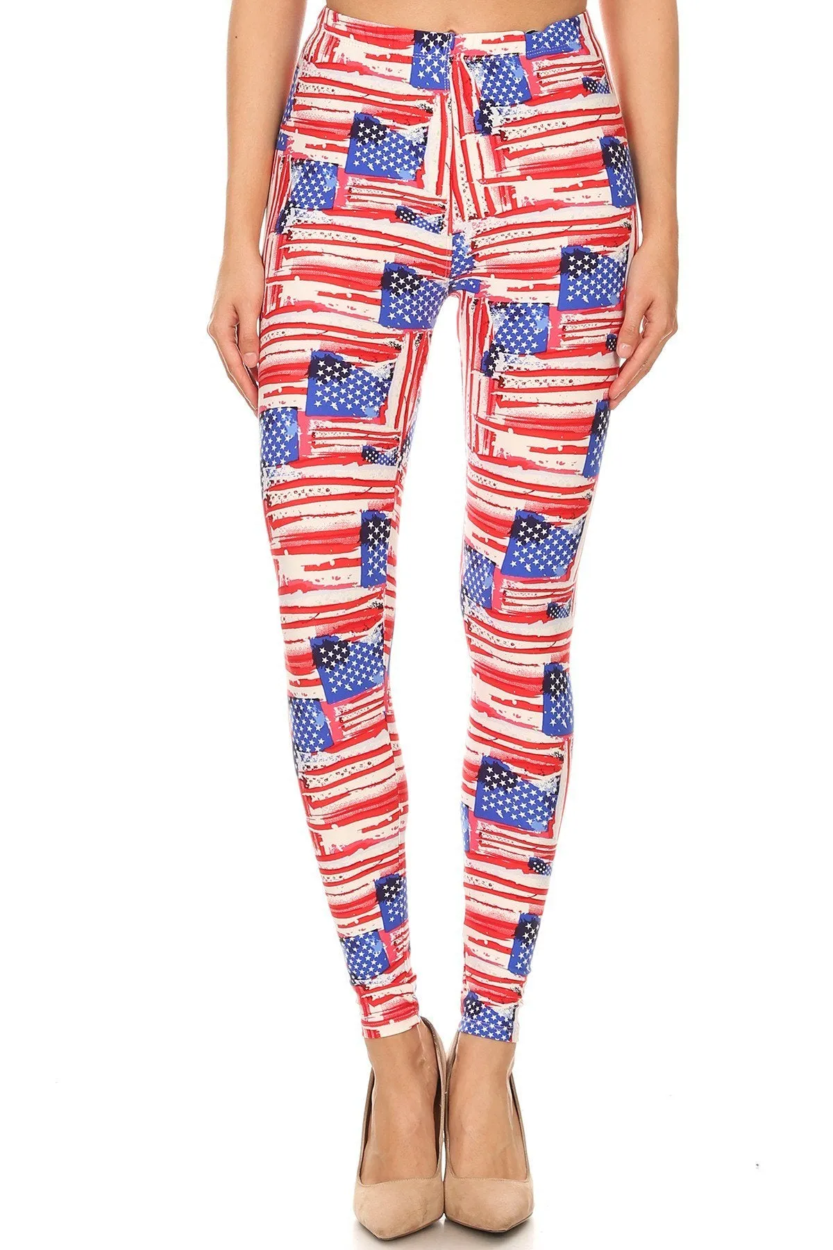 Women's Plus American Flag Distressed Look Pattern Printed Leggings