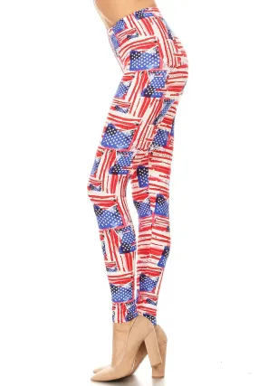 Women's Plus American Flag Distressed Look Pattern Printed Leggings