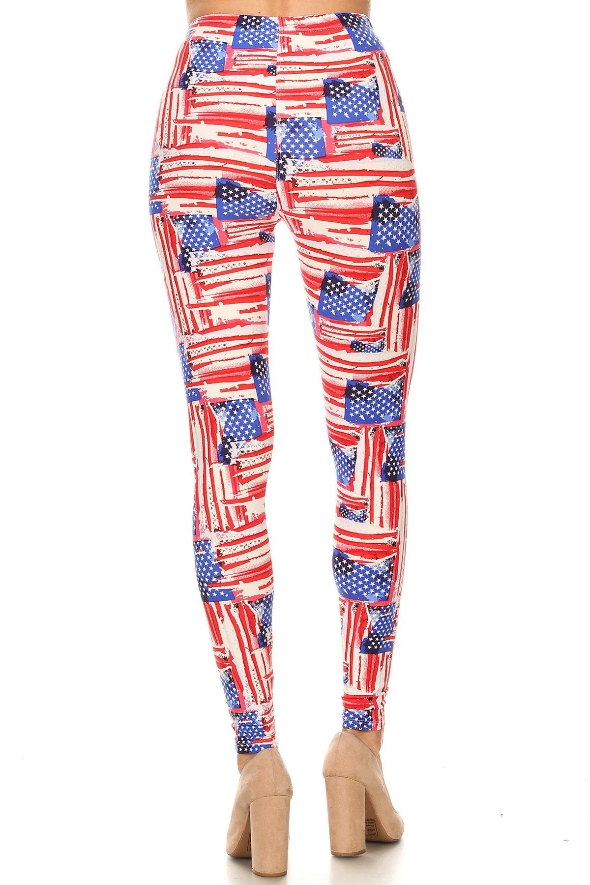 Women's Plus American Flag Distressed Look Pattern Printed Leggings