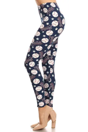 Women's Plus Baseball Ball Logo Pattern Printed Leggings