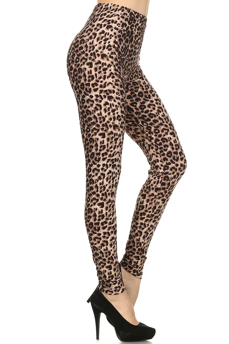 Women's Plus Brown Cheetah Animal Pattern Printed Leggings