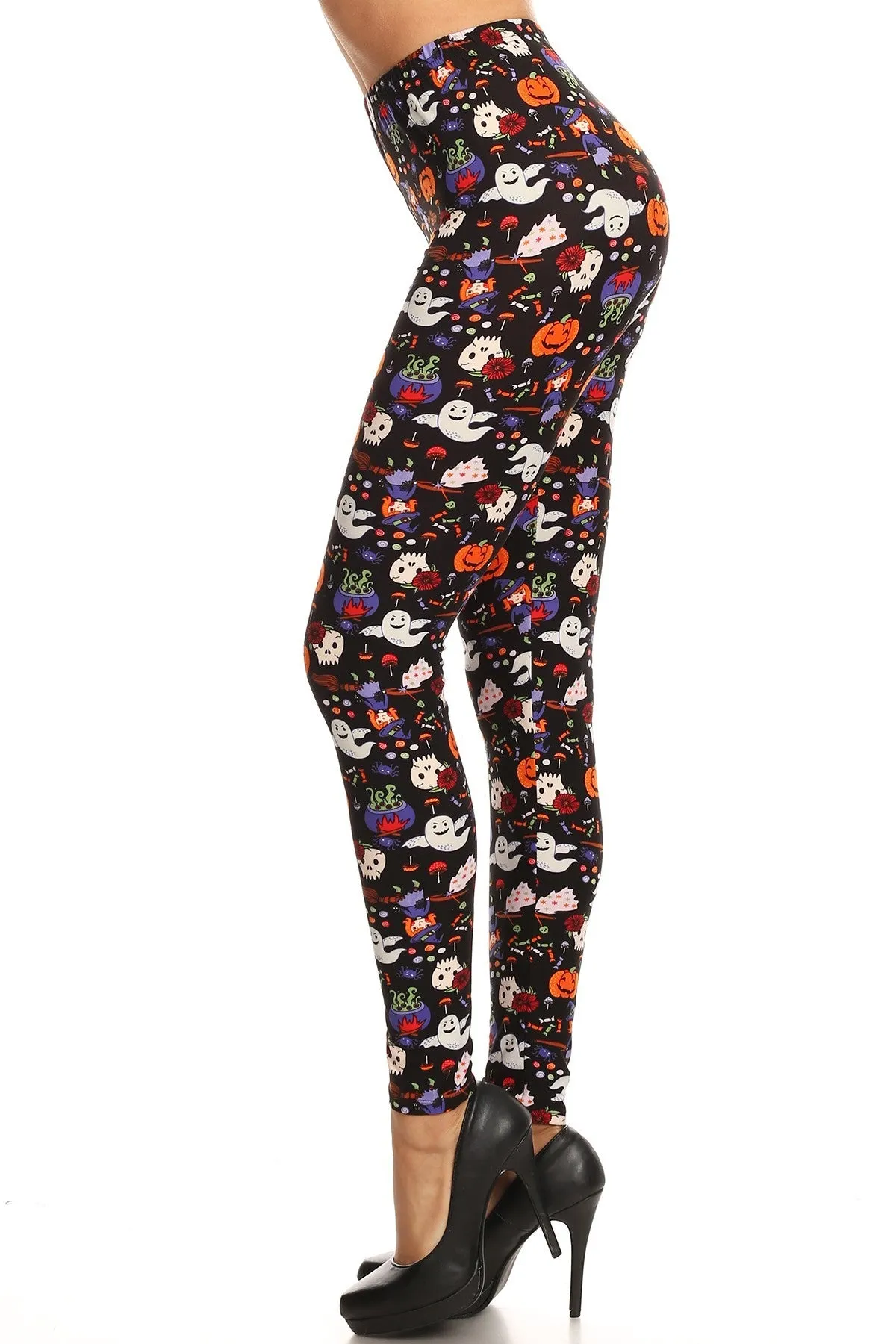 Women's Plus Halloween Pumpkin Ghost Pattern Printed Leggings