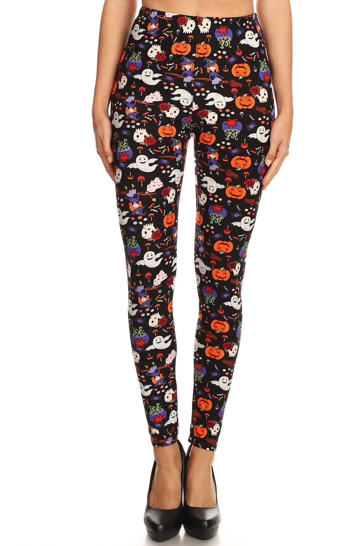 Women's Plus Halloween Pumpkin Ghost Pattern Printed Leggings