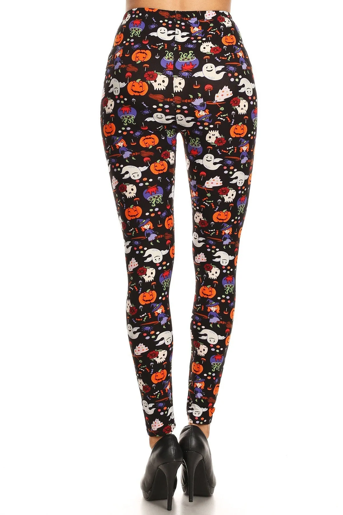 Women's Plus Halloween Pumpkin Ghost Pattern Printed Leggings