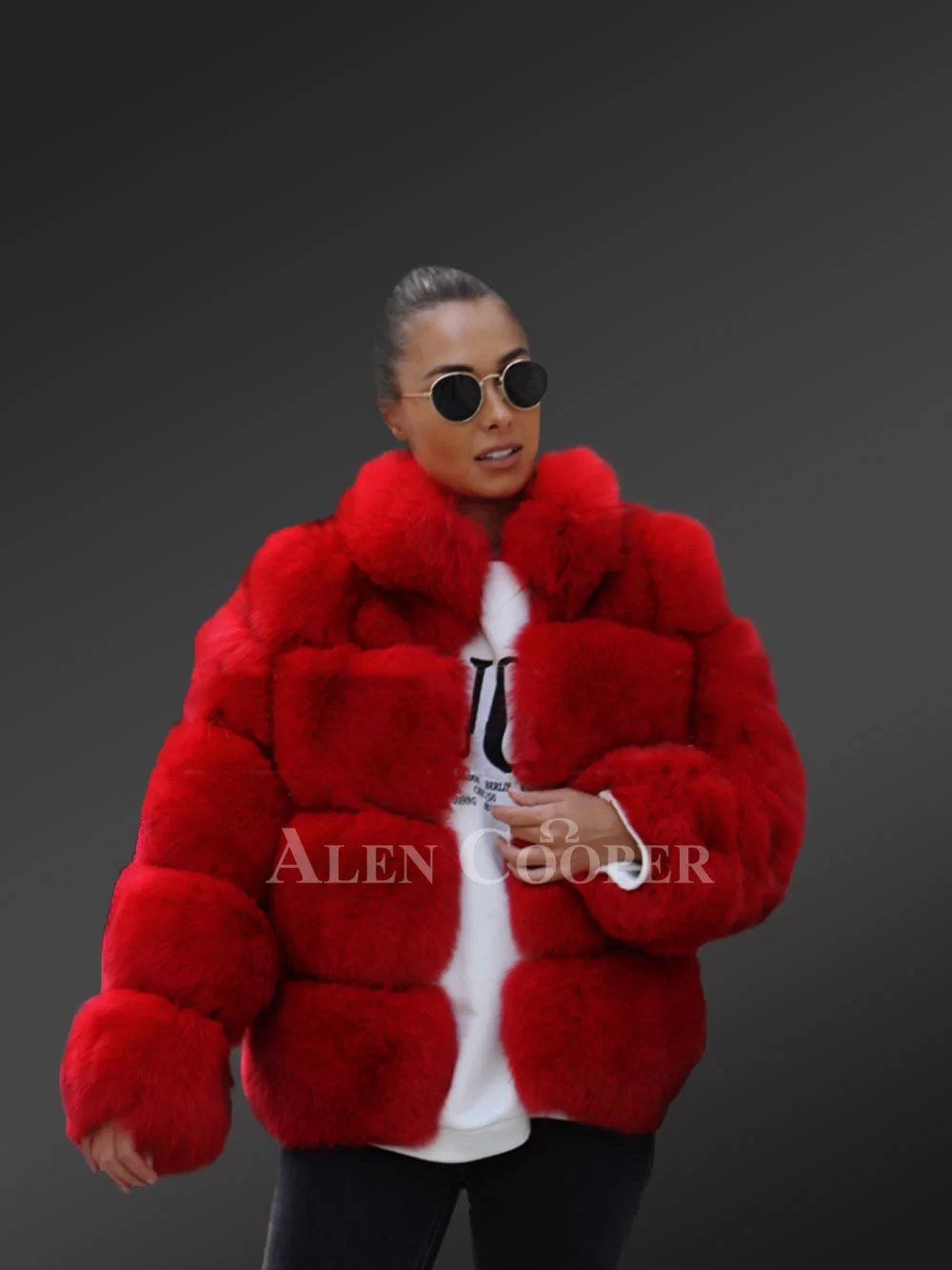 Womens Red Paragraph Fur Coat