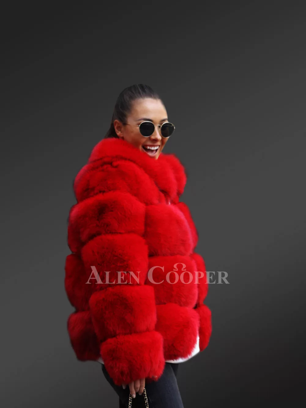 Womens Red Paragraph Fur Coat