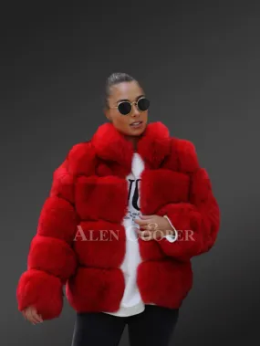 Womens Red Paragraph Fur Coat