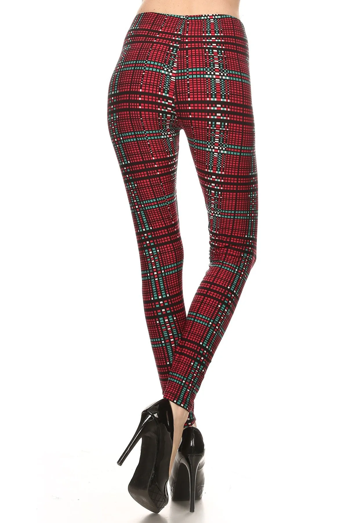 Women's Regular Burgundy Digital Plaid Pattern Printed Leggings