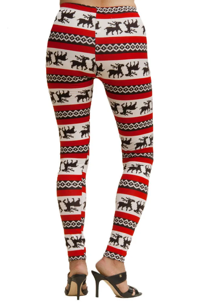 Women's Regular Colorful Holiday Reindeer Snowflake Design Printed Leggings