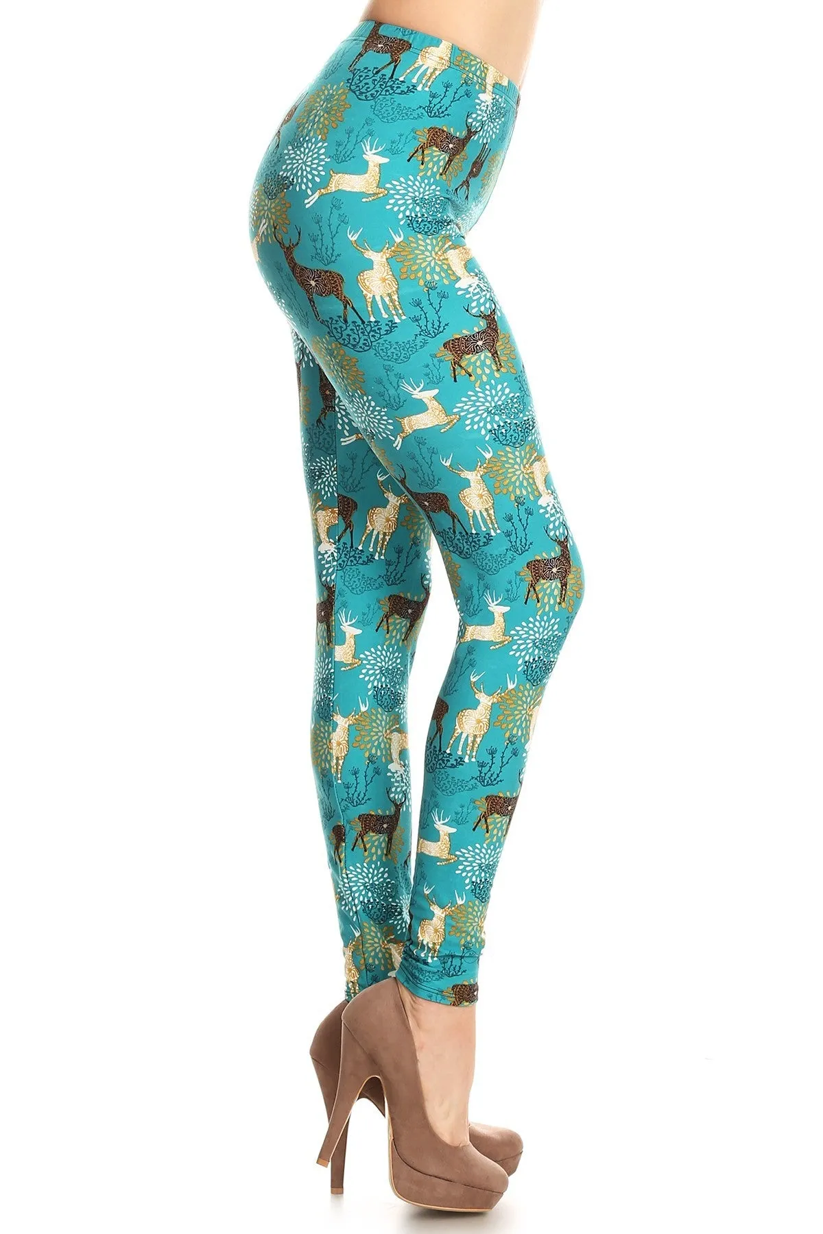 Women's Regular Deer Pattern Printed Leggings - Christmas Gift