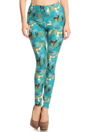 Women's Regular Deer Pattern Printed Leggings - Christmas Gift