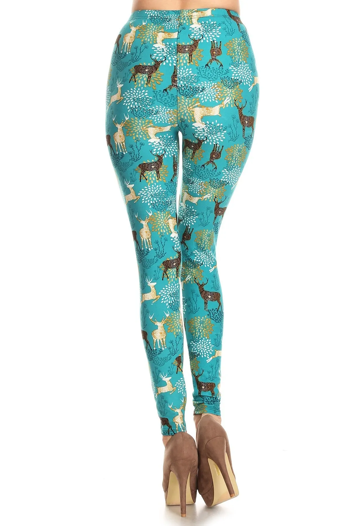 Women's Regular Deer Pattern Printed Leggings - Christmas Gift