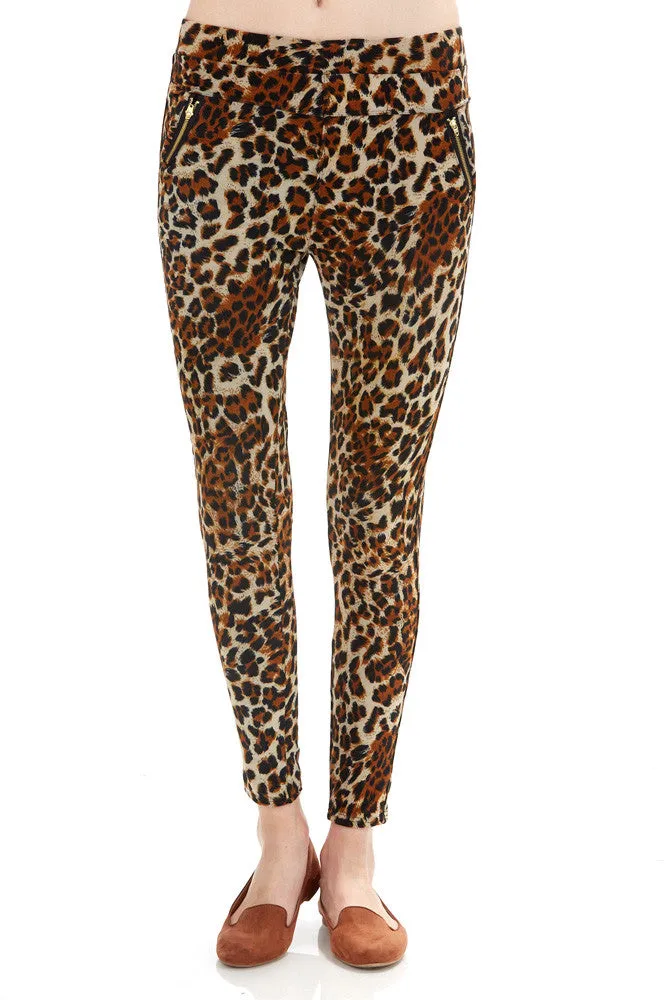 Women's Regular Leopard Print Leggings - Brown