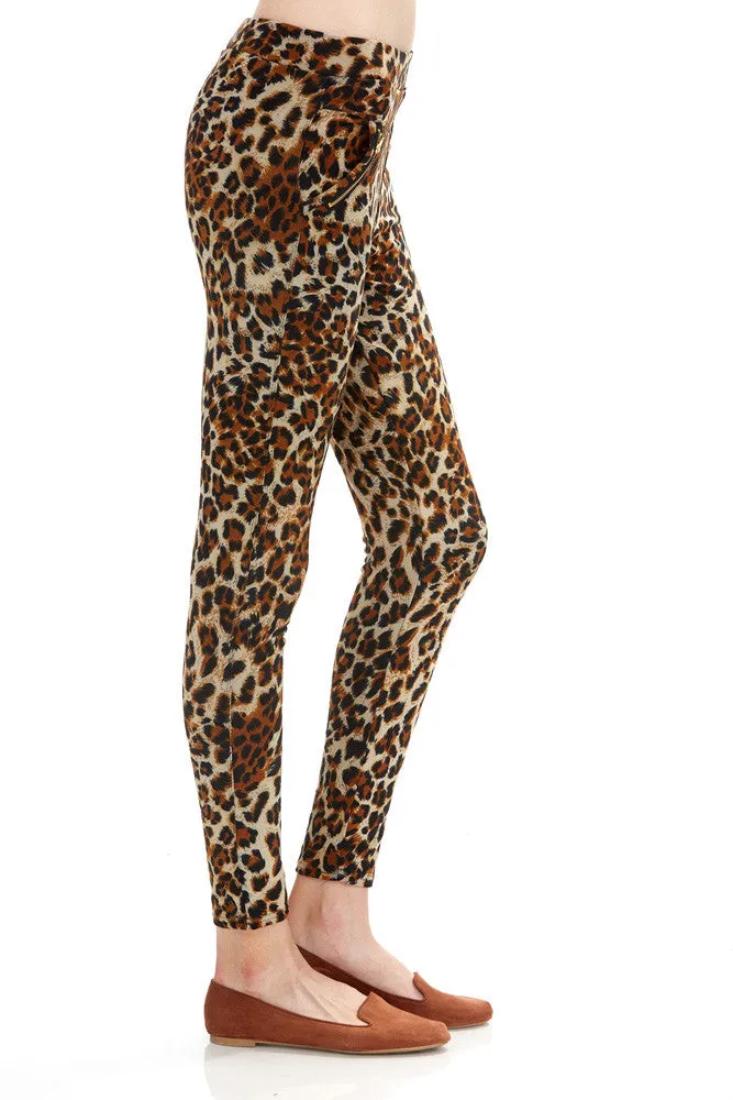 Women's Regular Leopard Print Leggings - Brown