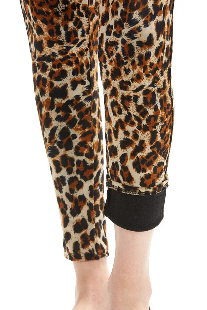 Women's Regular Leopard Print Leggings - Brown